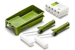 Colorus Lackierset 10 x Schaumwalze 11 cm fein gerade | 2 x Farbroller Bügel | 2 x Farbwanne | Malerset Lackierwalzen Lackierrolle Schaumstoff Rollen | Bügel Farbrollen Set klein| Lackwanne Set
