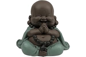 ZEN LIGHT Statue Lachender Buddha Glücksbringer - Zen und Feng Shui Dekoration - um eine entspannende und spirituelle Atmosphäre zu schaffen - Breite: 9cm - Farbe: Grün und Braun - Zen'Light