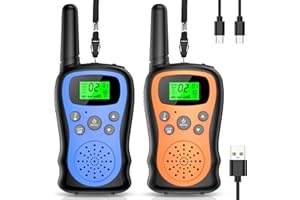 Walkie Talkie Kinder 2er Set, Pakinui Walky Talky mit 1000mAh Aufladbar Akku, Große Reichweite 3km Walki Talki Funkgeräte Set mit VOX Taschenlampe für Freien, Camping, Wandern