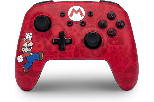 Manette sans fil améliorée PowerA pour Nintendo Switch, modèle OLED et Switch Lite, accessoire de jeu, manette de jeu, manette gaming, manette Bluetooth, sous licence officielle - Here We Go Mario