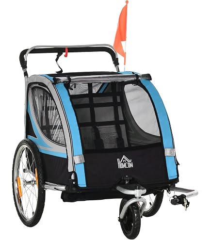 Fahrradanhnger fr Kinder und Kinderwagen, 2-in-1, Transportwagen fr  Haustiere, faltbar, mit Handbremse, Rdern mit Reflektoren, Sichtfenster,  blau und grau : Amazon.de: Baby