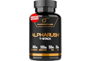 ‎MAXEDOUTLABS Alpharush | T-Stack | Männer Komplex | Hochdosiert mit Maca, Tribulus Terrestris, Ashwagandha und Fadogia Agrestis | Maca Kapseln Männer | Alternative zu Tongkat Ali | 120 Kapseln Men Macca Booster