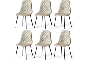 AINPECCA Set of 6 Faux Suede Dining Chairs Fabric Upholstered seat with Metal Legs Dressing Lounge Home (6, Beige Suede)