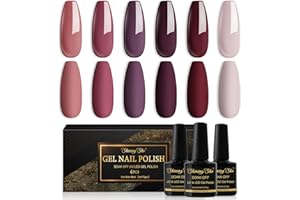 Shining She Gel Polish Set - 6 Colours Rose Purple Brown Taupe Burgundy UV/LED Soak-Off Nail Manicure for Art Salon DIY Home, 8ML