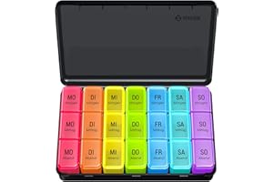 ‎AUVON AUVON Tablettenbox 7 Tage Morgens Mittags Abends, Tragbare Pillendose mit Großen Separaten Fächern, Medikamentenbox 7 Tage 3 fächer, lichtundurchlässiger Pillenbox für Medikamente, Vitamine Fischöle