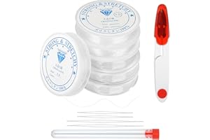 COKEESUN 6 Roll Clear Elastic String for Bracelet Making, Invisible String for Jewellery Making, 0.5mm-1.0mm Invisible Thread Nylon Cord for Beads Bracelets Making, with 4 Bead Needles and 1 Pair of Scissors