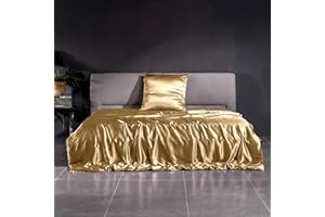 ‎THXSILK THXSILK 22 Momme Seidenbettwäsche Set 2 teilig, Bettbezug 135 x 200 cm und 80 x 80 cm Kissenbezüge, Hypoallergen Maulbeerseide Bettwäsche Set, Ultra Weich und Glatt, Gold