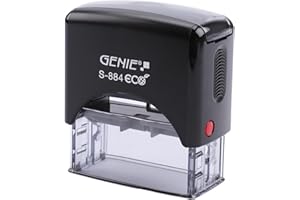 GENIE Jeu de tampons S-884 ECO avec encreur | d'adresse, automatique, d'entreprise, auto-encreur | Mini appareil de bureau | Robuste et personnalisable