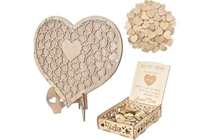 KYSUN Libro degli Ospiti per Matrimonio, Guest Book Matrimonio con 100 Cuori, Cornice Legno per Libro degli Ospiti, Decorazione di Nozze, Decorazioni per La Tavola della Festa di Nozze