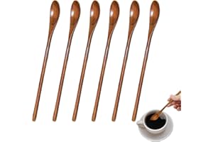 SWIRLCOLOR Lot de 6 cuillères longues en bois naturel pour miel, café, thé, boissons