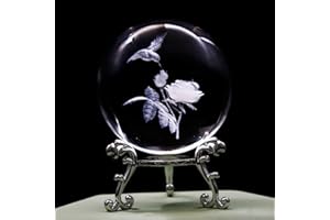 VSKIKRIS 3D Laser Crystal Ball Paperweight Hummingbird Figurines Glass Crystal Ball with Stand Gift