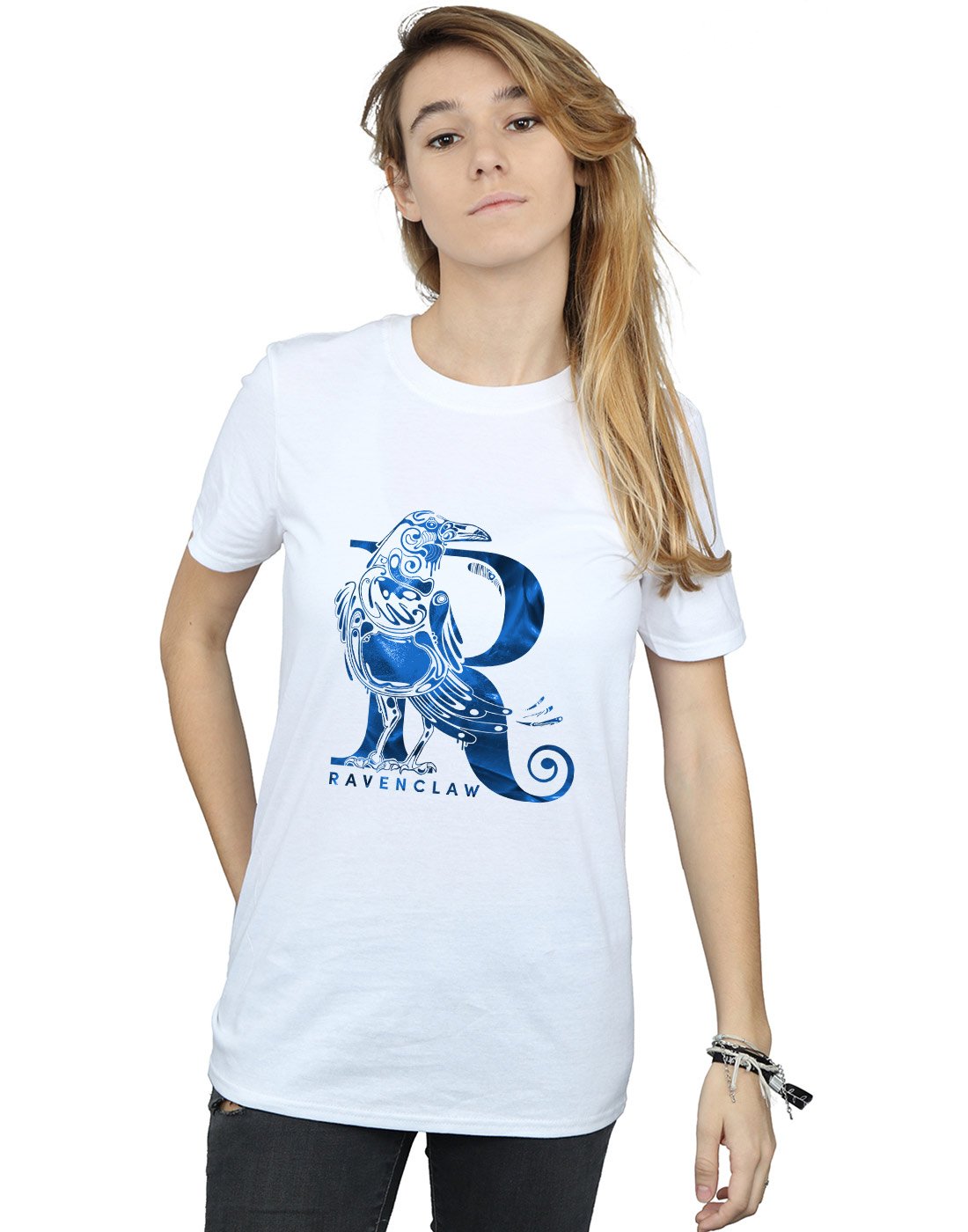 Harry-Potter-Damen-Ravenclaw-Raven-Boyfriend-Fit-T-Shirt-Wei-Medium