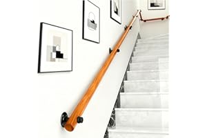 TAUODUYY Wooden Handrail for Stairs – Anti-Slip Wall Mounted Safety Stair Railing with Brackets, Adjustable Indoor/Outdoor Banister Rail for Elderly & Children (A, 100CM)