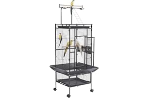 Panana Large Bird Cages Parrot Cage Wide Flight Metal Animal Cage for Budgie Parakeet Conure With Rolling Stand Wheels (Black, 65L x 65W x 155H)