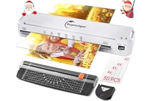 Buyounger A3 Laminator with 30 Laminating Pouches - Fast 60s Warm Up & 355mm/min Lamination, All-in-1 Laminator Machine with Never Jam Technolagy, Support A3/A4/A5/A6, Perfect for Office Home School