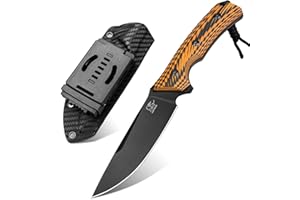 LOTHAR FOX Couteau de Survie à lame fixe, Couteau d'extérieur en acier D2, Full Tang Couteau de Camping, Couteau de Chasse, Cadeaux pour Hommes, Couteau de Collection