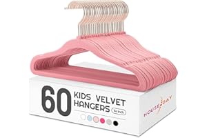 HOUSE DAY 60 sztuk aksamitnych wieszaków na ubrania dla dzieci (szerokość 35,5 cm) — różowe, aksamitne, antypoślizgowe wieszaki na ubrania, oszczędność miejsca, z obrotowym haczykiem, dla dzieci w