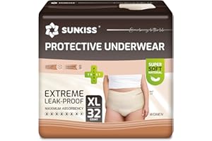 SUNKISS Incontinence Pants Women, Daytime Disposable Postpartum Underwear, UK Size 18-24, Protective Maternity Pull Ups, Beige, XLarge, 32 Count