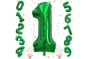 ISNDARE 40 Inch Emerald Green Number 1 Balloon, 0-9 Set Large Number Foil Helium Balloons for Kids, Dark Green Balloons for Boys Girls 1st Birthday Party Baby Shower Anniversary Jungle Decoration Supplies