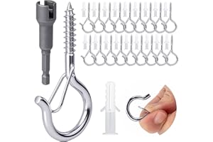 KINGLAKE 30 Pièces Crochets Mural a Visser pour Guirlande Lumineuse de Noël, avec Boucle de Sécurité, Crochet à Visser pour Suspension Murale, Guirlandes Lumineuses, Mangeoires à oOiseaux - Argent