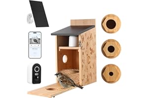 BROOBIRDER Nistkasten mit 5MP Kamera Solar, Vogelhaus zum Aufhängen für Wetterfest, 2,4G WiFi & App Benachrichtigung, Video/Fotoaufnahme & Bewegungserkennung, Beobachten Sie das Nisten und Schlüpfen, Nachtsicht