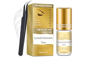 EVEELLYN Colla Extension Ciglia Professionali Adesivo Asciugatura Rapida 3-4 Secondi Colla per Extension Ciglia 6-8 Settimane Nero 5ML Colla Ciglia Extension