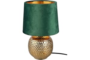 ‎REALITY LEUCHTEN Reality Leuchten Tischleuchte Sophia R50821015, Keramik goldfarbig, Samtschirm gürn oder goldfarbig, exkl. 1x E14, 16 cm