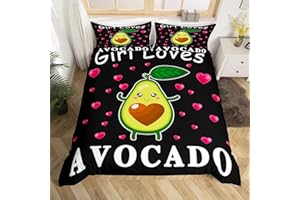 LOUSSIESD Cartoon Avocado Betten Set Nur ein Mädchen Wer liebt Avocado Bettwäsche Set 135x200cm für Kinder Jungs Mädchen Niedlich Avocado Bettbezug Set Kawaii Obst Bettdeckenbezug 2Stück Reißverschluss