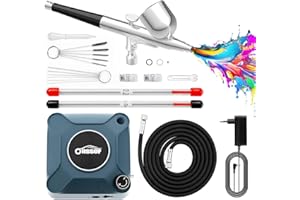 Oasser Zestaw Aerograf ze sprężarką Aerograf Dual Action 36 PSI dysza 0,2 0,3 0,5 mm do paznokci, malowania, modelarstwa, tatuażu, makijażu, ciast, niebieski