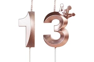 Yiran Candele Compleanno Oro Rosa con Corona Bambina Candeline Compleanno Particolari Numeri 13 per Festa Ragazza Donna Compleanno Nozze Anniversario Celebrazione Forniture,13 anni