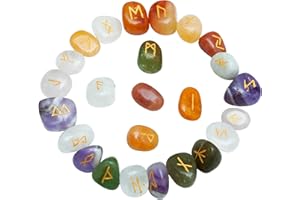 FASHIONZAADI Mescolare Il Set di Rune di Pietre preziose Chakra (Set da 25 Pezzi) Alfabeti runici incisi con Libretto di Istruzioni per Il bilanciamento del Charka Crystal House Decor Size- 15-20 mm
