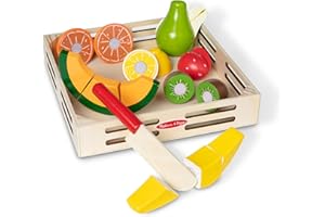 Melissa & Doug Wooden Fruit Toy Cutting Set | Kids Play Food | Kids Role Play Toys |Kids Kitchen Accessories | 3+ | Gift for Boy or Girl, Black, Cutting fruit