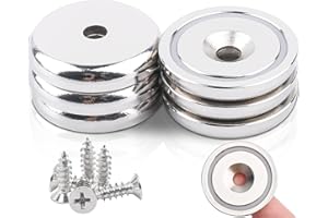 SWIHORAB Imanes de neodimio extrafuertes, 36 mm, 50 kg de fuerza, imanes de disco con cápsula, potentes imanes en recipiente con orificio 6 piezas