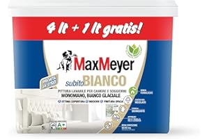 MaxMeyer Pittura per interni Lavabile A+ e priva di formaldeide, formula sbiancante, Subitobianco A+ BIANCO 5 L