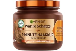‎GARNIER Garnier Wahre Schätze Reparierende 1-Minute Haarkur für brüchiges und strapaziertes Haar, Mit Akazienhonig und Bienenwachs für weniger Spliss und Haarbruch, 1 x 340 ml