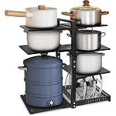 CASONNIK - 6+1 Tier Adjustable Pot Rack Cabinet Organizer, Multiple Use Modes, Pot and Pan Rack for Kitchen Counter and Cabin