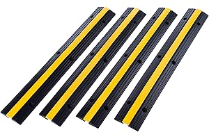 CREWORKS Floor Cable Protector,4Pack 1 Channel Floor Cable Cover, 99x15x3cm Wire Covers, 3t/6600lbs Rubber Road Ramp Protector Trunking, Single Channel Modular for Hoses Wires Cables