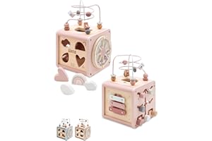 Bärenfreunde® - Personalisierter Motorikwürfel Holz - Montessori Würfel - Baby Motorikspielzeug ab 1 Jahr - Baby Spielzeug 1 Jahr (rosa, ohne Name)