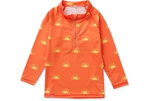Grass & Air Kids Sun Print Long Sleeve Rash Vest, Unisex Kids Long Sleeve Rash Vest, Baby, Toddler, Childrens Swimwear, Recycled Orange and Yellow Long Sleeve Rash Vest