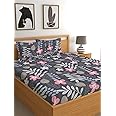 LOOMLYFE 300 TC Cotton Feel Glace Cotton Elastic Fitted Printed King Size Double Bed Bedsheet with 2 Pillow Covers Fits Upto 8 inches Mattress, Size- 72X78 Inches, Greypatta