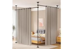 WELDUN Separador de habitación sin taladrar para separación de habitaciones, 227-312 cm de alto, 71-290 cm de ancho, ajustable, resistente separador de espacio, soporte de cortina de tensión independiente