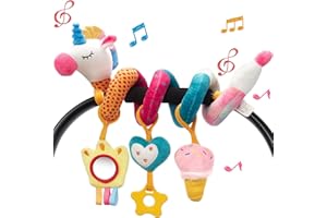 hahaland Kinderwagen Spielzeug, Kinderwagenkette mit Einhorn Mustern, Activity Spirale Spielzeug für Bett, Babyschale Spielzeug,Autositz,Plüsch Baby Spielzeug für ab 0 Monate Junge Mädchen
