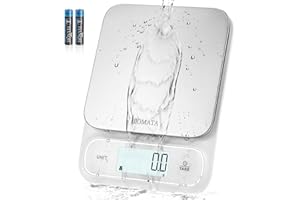 BOMATA Waterproof IPX6 Kitchen Scale, 0.1g High Precision, Max 5kg, Washable, Stainless Steel Weighing Platform, Digital Scale for Food，Cooking, Weight Loss, etc.AAA White