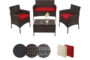 BB Sport Ensemble Salon Jardin Resine 4 Places Meubles Jardin Poly Rotin Coussins Siège Table Tressée Balcon, Couleur:Nature/Soleil couchant