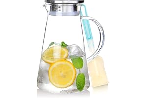 SUSTEAS 2.0 Liter 70 Ounces Glass Pitcher with lid iced Tea Pitcher Water jug hot Cold Water ice Tea Wine Coffee Milk and Juice Beverage Carafe, 1 Long-Handled Brush Included