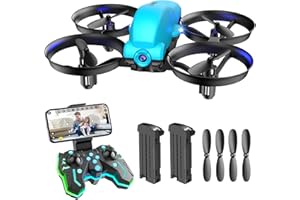 SIMREX X700 Mini Drone Avec Caméra 720P HD WiFi FPV,Quadricoptère RC 6 axes, Maintien d'altitude,Positionnement du Flux Optique,Retournement 3D, Mode sans tête,2 Batteries,pour Enfants,Adultes,Bleu