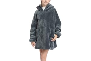 Shamdon Home Collection Kids Oversized Blanket Hoodie,Wearable Blanket Sweatshirt for Girls Boys, Sherpa FLeece Hooded Pullover with Pocket for Children Teens Aged 5-15