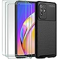 iVoler Cover per Oppo A94 5G, con 3 Pezzi Pellicola Vetro Temperato, Fibra di Carbonio Custodia in Morbida Silicone TPU Anti-