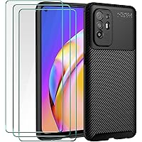 iVoler Cover per Oppo A94 5G, con 3 Pezzi Pellicola Vetro Temperato, Fibra di Carbonio Custodia in Morbida Silicone TPU Anti-