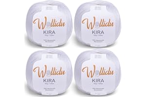 Wollidu Kira - Lot de 4 x 50 g pelotes de fil à tricoter 100 % coton - Pour tricot et crochet - Blanc
